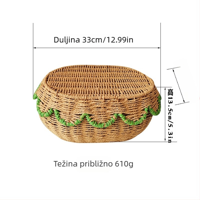 Ratan košara za skladištenje s poklopcem, u obliku fan, pletena za kozmetiku i nakit, prilagodljiv model, set od 3 kutije, nordijski stil