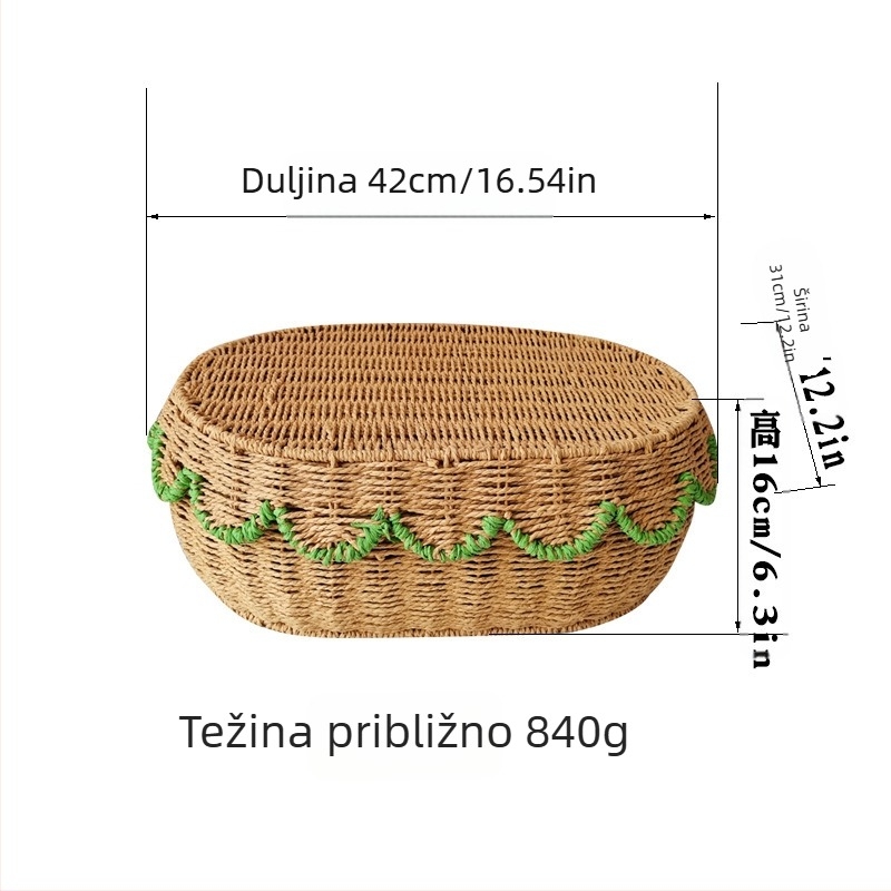 Ratan košara za skladištenje s poklopcem, u obliku fan, pletena za kozmetiku i nakit, prilagodljiv model, set od 3 kutije, nordijski stil