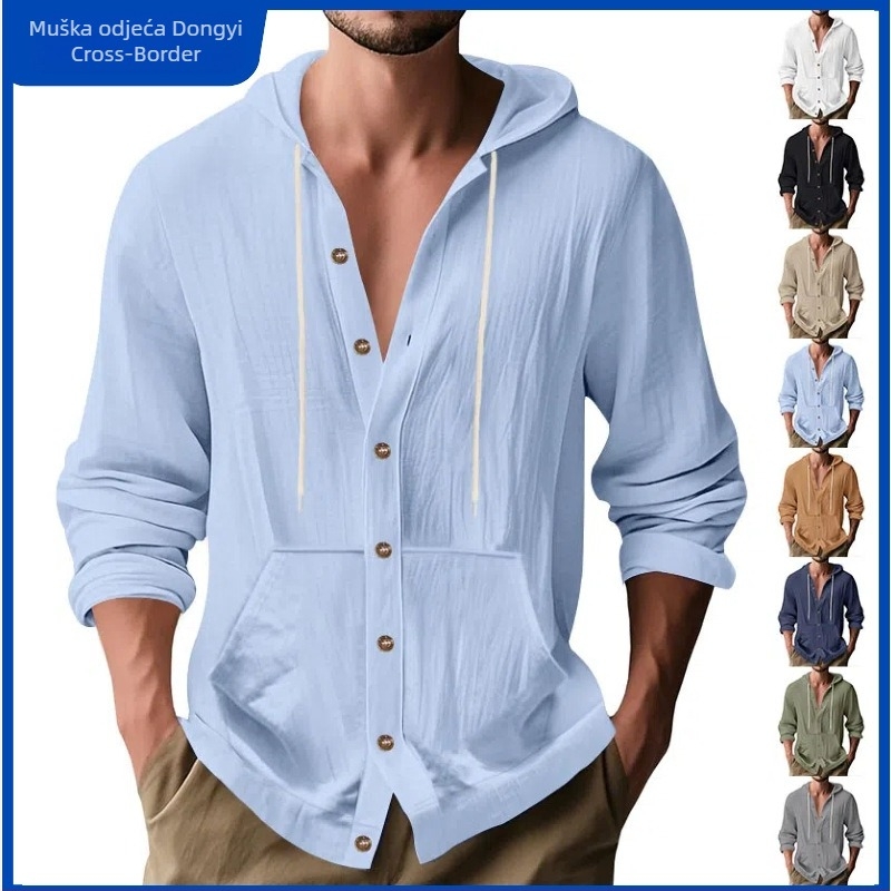 Muška košulja s kapuljom, dugi rukav, 91–95% pamuk, tanka tkanina, uski kroj, jednobojna