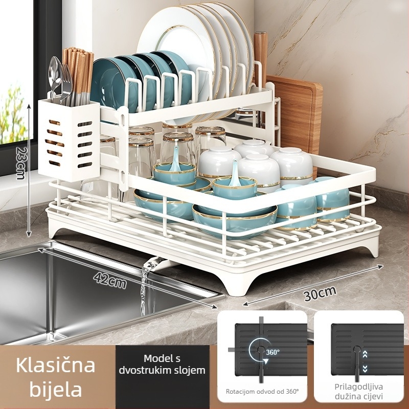 Stalak za suđe za sušenje s držačem za štapiće – karbonsko čelični – moderan minimalistički stil – uski dizajn kuhinjskog prozora