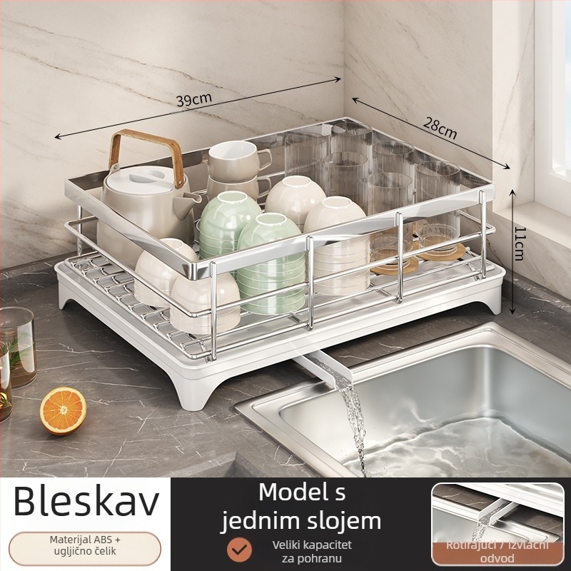 Stalak za suđe za sušenje s držačem za štapiće – karbonsko čelični – moderan minimalistički stil – uski dizajn kuhinjskog prozora