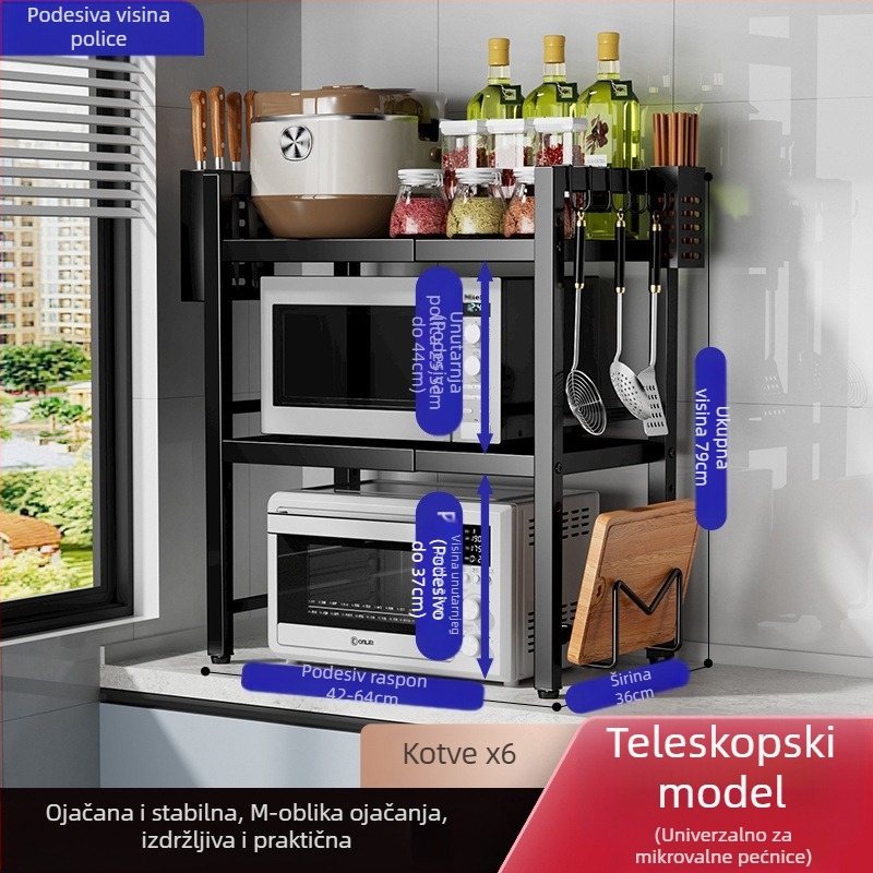 Metalni višefunkcionalni pomični kuhinjski stalak za mikrovalnu, pećnicu i kućanske uređaje; moderan minimalistički dizajn, predstavljen 2022.