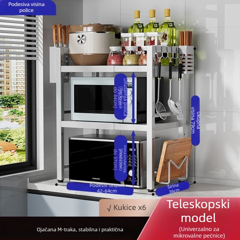 Metalni višefunkcionalni pomični kuhinjski stalak za mikrovalnu, pećnicu i kućanske uređaje; moderan minimalistički dizajn, predstavljen 2022.