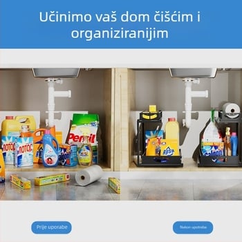 Dvostruka izvlačna kuhinjska polica za pohranu, metalna žičana konstrukcija, višenamjenski organizator, za kuhinju i ormar ispod sudopera, moderni minimalistički dizajn