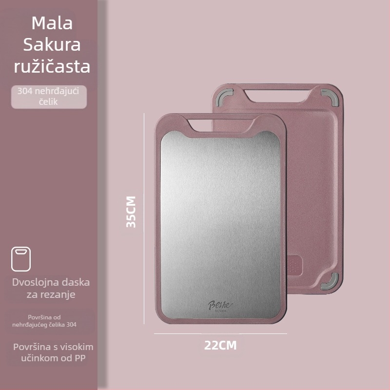 Daska za rezanje od 304 nehrđajućeg čelika-plastike, dvostrana, protukliza, višestruka kuhinjska daska za rezanje sirovog i zrelog voća, moderan minimalistički stil