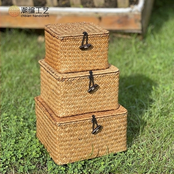 Kvadratna pletena kutija za pohranu s poklopcem (Brand: Tide weaving process; Materijal: Willow/Straw; Model: Square; Primjena: Kozmetika/Ukras, Knjige i časopisi, Slušalice kabeli)