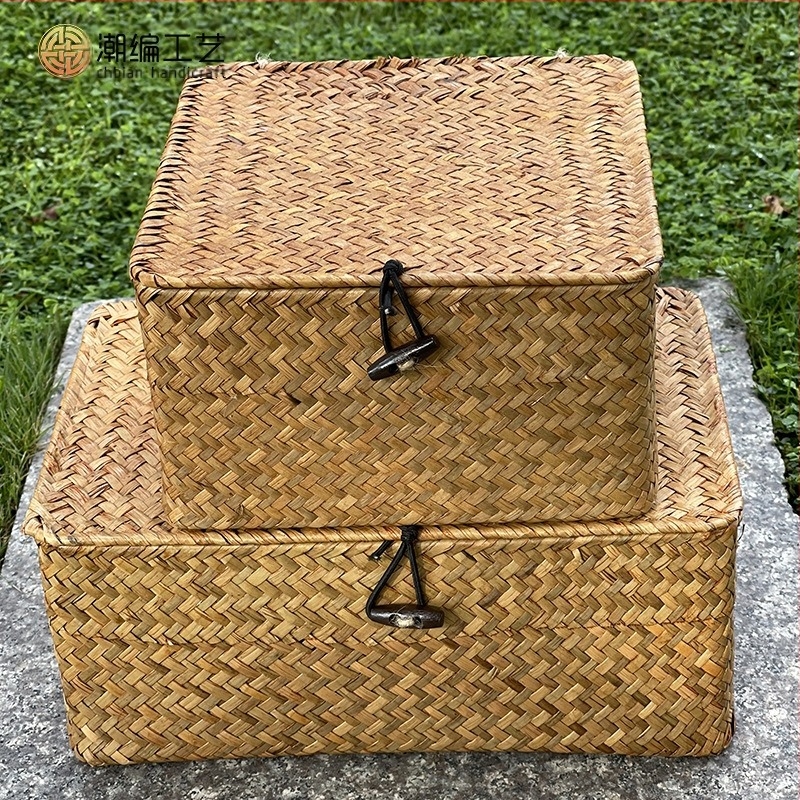 Kvadratna pletena kutija za pohranu s poklopcem (Brand: Tide weaving process; Materijal: Willow/Straw; Model: Square; Primjena: Kozmetika/Ukras, Knjige i časopisi, Slušalice kabeli)