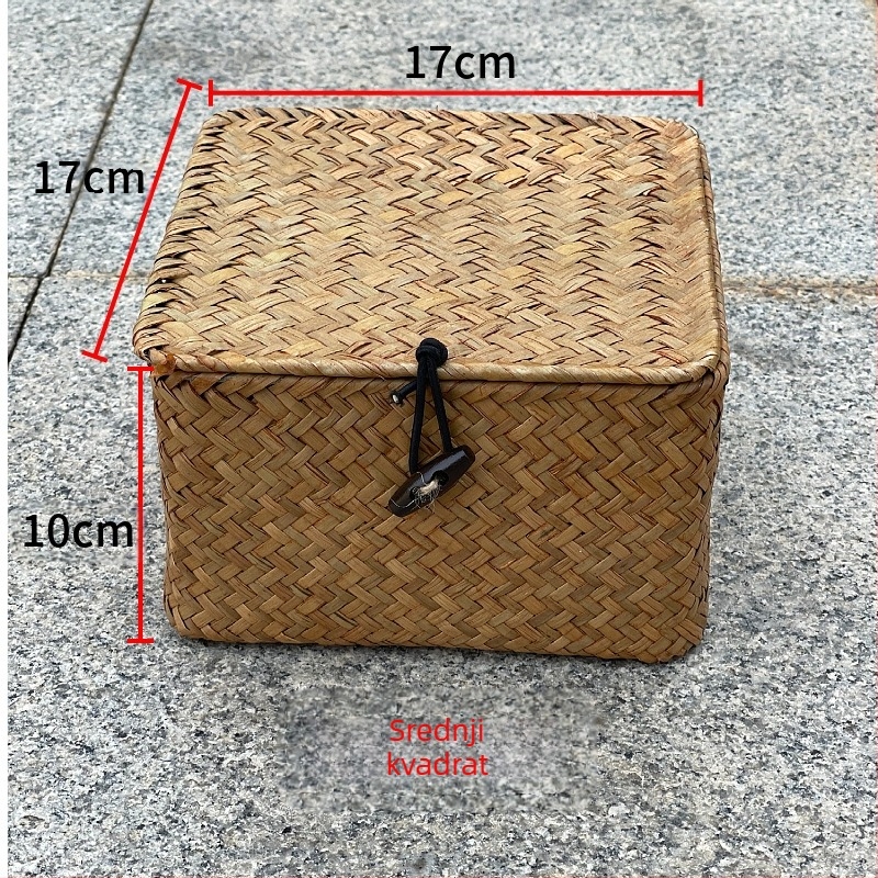 Kvadratna pletena kutija za pohranu s poklopcem (Brand: Tide weaving process; Materijal: Willow/Straw; Model: Square; Primjena: Kozmetika/Ukras, Knjige i časopisi, Slušalice kabeli)