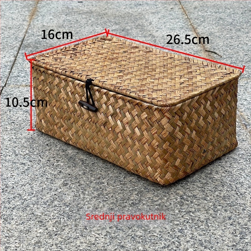 Kvadratna pletena kutija za pohranu s poklopcem (Brand: Tide weaving process; Materijal: Willow/Straw; Model: Square; Primjena: Kozmetika/Ukras, Knjige i časopisi, Slušalice kabeli)