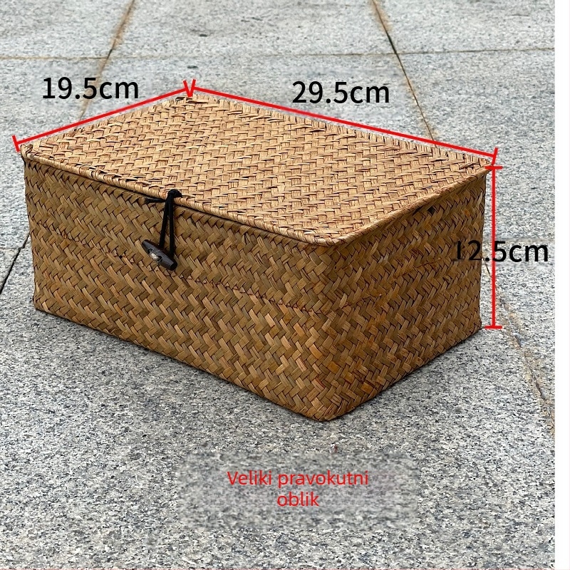 Kvadratna pletena kutija za pohranu s poklopcem (Brand: Tide weaving process; Materijal: Willow/Straw; Model: Square; Primjena: Kozmetika/Ukras, Knjige i časopisi, Slušalice kabeli)