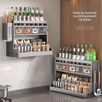 Kućni stalak za začine i držač noževa, nehrđajući čelik + Space aluminij, pomični, višenamjenski, bez ugradnje, moderni minimalistički dizajn