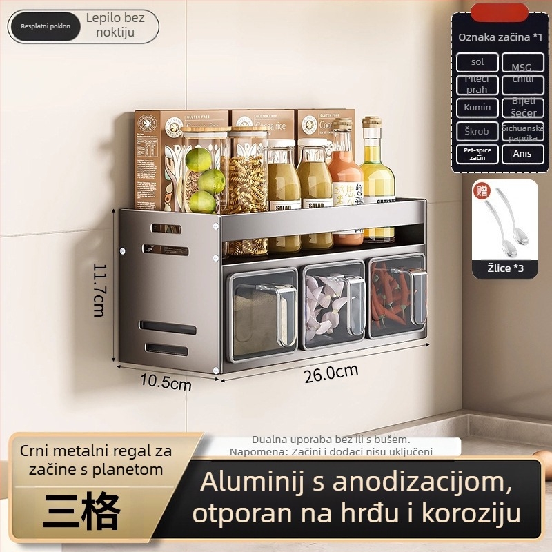 Kućni stalak za začine i držač noževa, nehrđajući čelik + Space aluminij, pomični, višenamjenski, bez ugradnje, moderni minimalistički dizajn