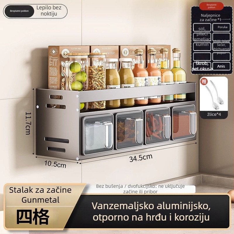 Kućni stalak za začine i držač noževa, nehrđajući čelik + Space aluminij, pomični, višenamjenski, bez ugradnje, moderni minimalistički dizajn