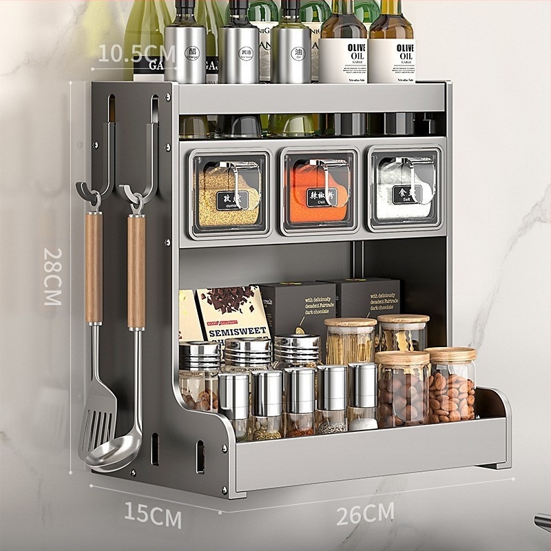 Kućni stalak za začine i držač noževa, nehrđajući čelik + Space aluminij, pomični, višenamjenski, bez ugradnje, moderni minimalistički dizajn