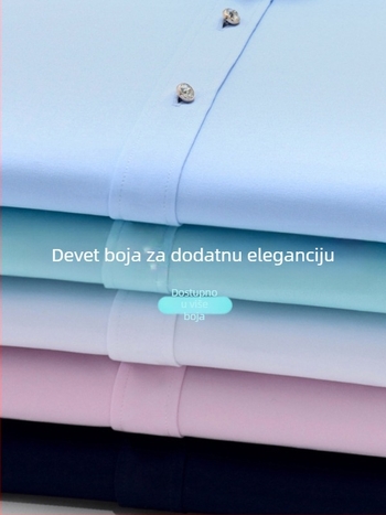 Muška košulja – slim-fit, kvadratni ovratnik, dugi rukav, bojena vlakna, poliesterska smjesa