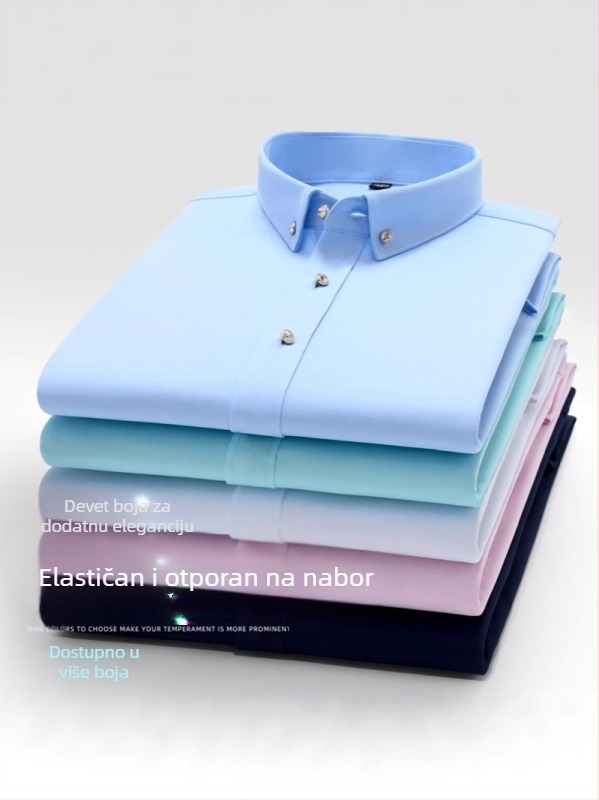 Muška košulja – slim-fit, kvadratni ovratnik, dugi rukav, bojena vlakna, poliesterska smjesa