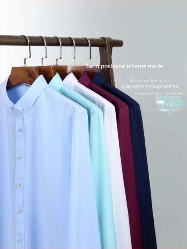 Muška košulja – slim-fit, kvadratni ovratnik, dugi rukav, bojena vlakna, poliesterska smjesa