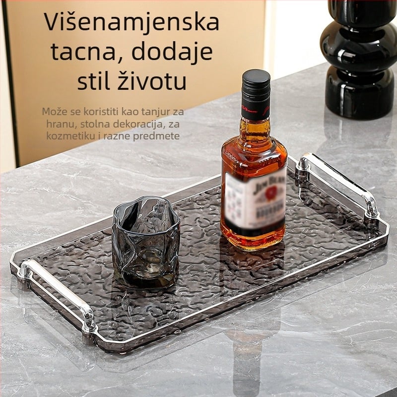 Akrilni pladanj s dvostrukim držačima, kvadratnog oblika, moderni minimalistički stil, prilagodljiv, za dom i hotel, nije pogodan za mikrovalnu pećnicu