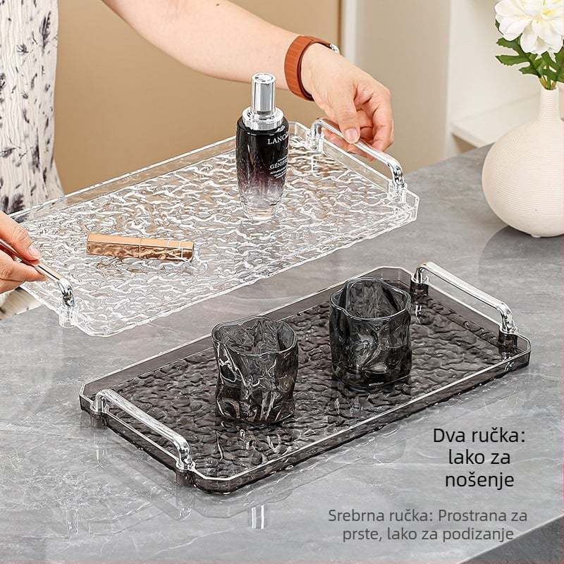 Akrilni pladanj s dvostrukim držačima, kvadratnog oblika, moderni minimalistički stil, prilagodljiv, za dom i hotel, nije pogodan za mikrovalnu pećnicu
