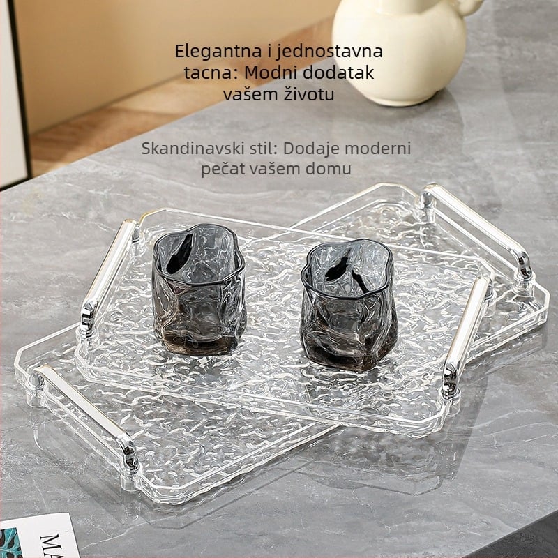 Akrilni pladanj s dvostrukim držačima, kvadratnog oblika, moderni minimalistički stil, prilagodljiv, za dom i hotel, nije pogodan za mikrovalnu pećnicu
