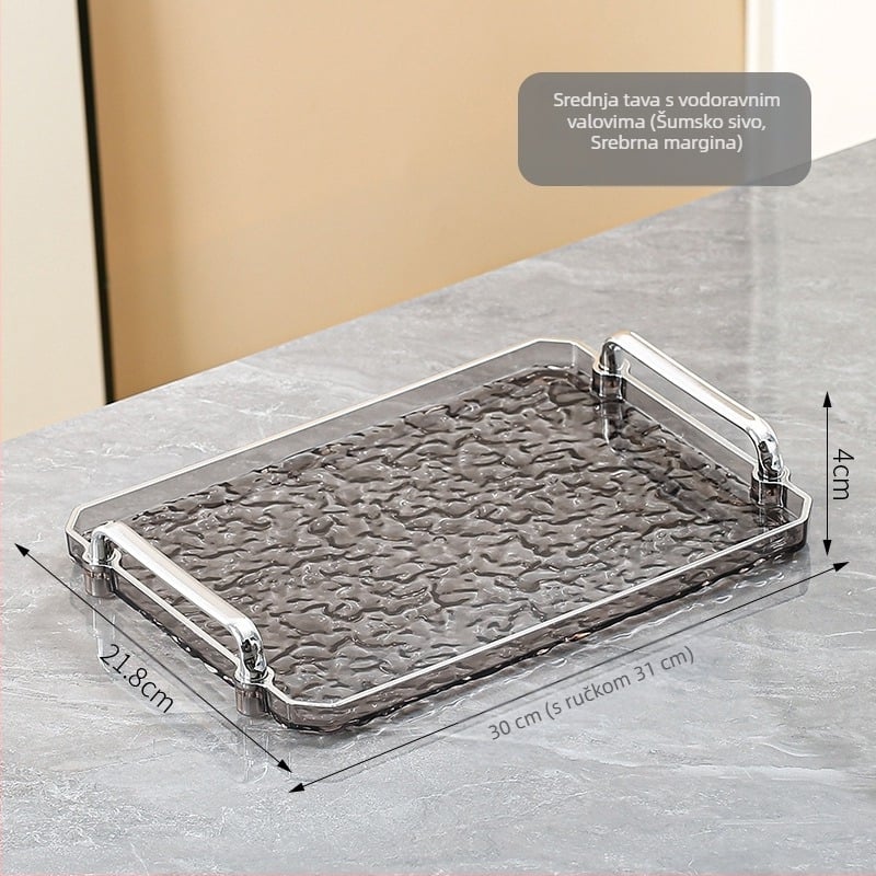 Akrilni pladanj s dvostrukim držačima, kvadratnog oblika, moderni minimalistički stil, prilagodljiv, za dom i hotel, nije pogodan za mikrovalnu pećnicu