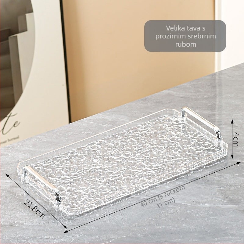 Akrilni pladanj s dvostrukim držačima, kvadratnog oblika, moderni minimalistički stil, prilagodljiv, za dom i hotel, nije pogodan za mikrovalnu pećnicu