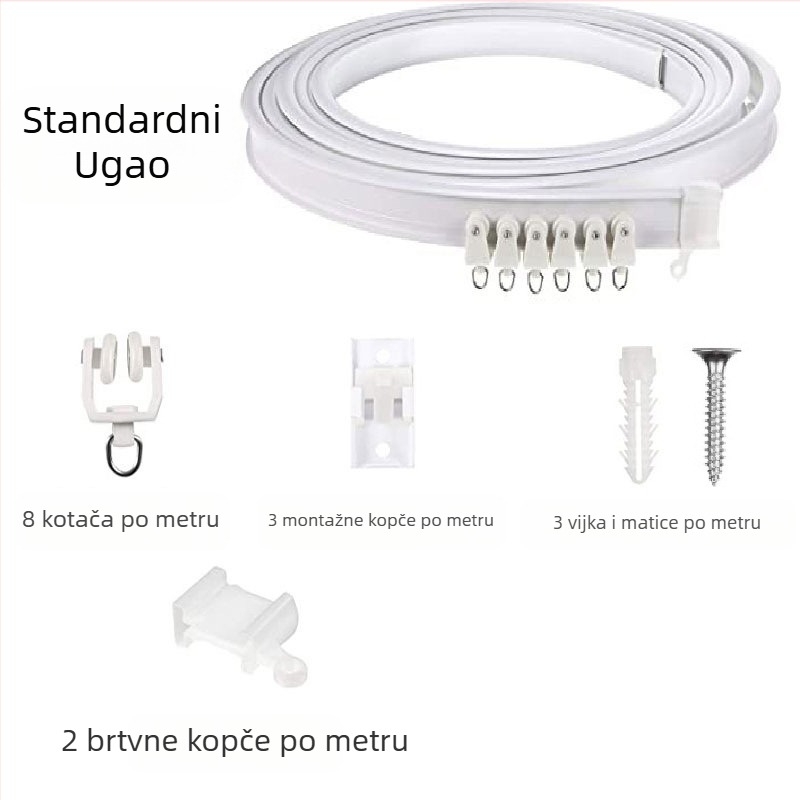 Bixiao zavjesna šina – U‑oblik zavojna šina; vanjska plast, unutarnja čelik; moderni minimalistički stil; nije prilagodljiva; bez licenciranih privatnih marki