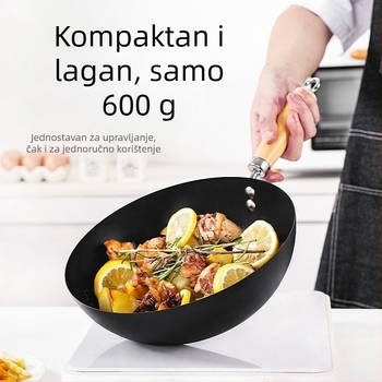 Mini wok od kovanog željeza, s jednim dnom, dubina 8 cm, stakleni poklopac