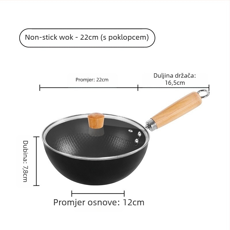 Mini wok od kovanog željeza, s jednim dnom, dubina 8 cm, stakleni poklopac