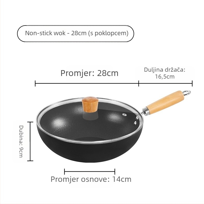 Mini wok od kovanog željeza, s jednim dnom, dubina 8 cm, stakleni poklopac