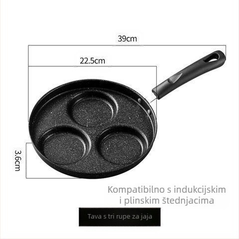 Tiganj s neprijanjajućim premazom, srcolita posuda za jaja, mini tiganj s četiri rupe, ravno dno (Model 01; Materijal: medicinski kamen; Dubina: 3,5 cm)