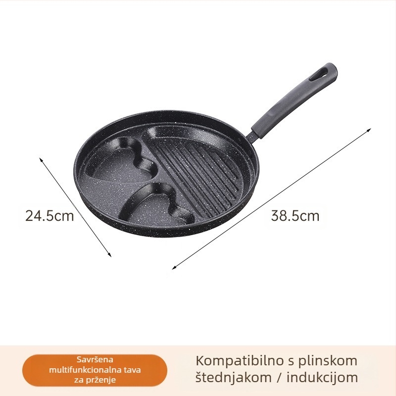 Tiganj s neprijanjajućim premazom, srcolita posuda za jaja, mini tiganj s četiri rupe, ravno dno (Model 01; Materijal: medicinski kamen; Dubina: 3,5 cm)