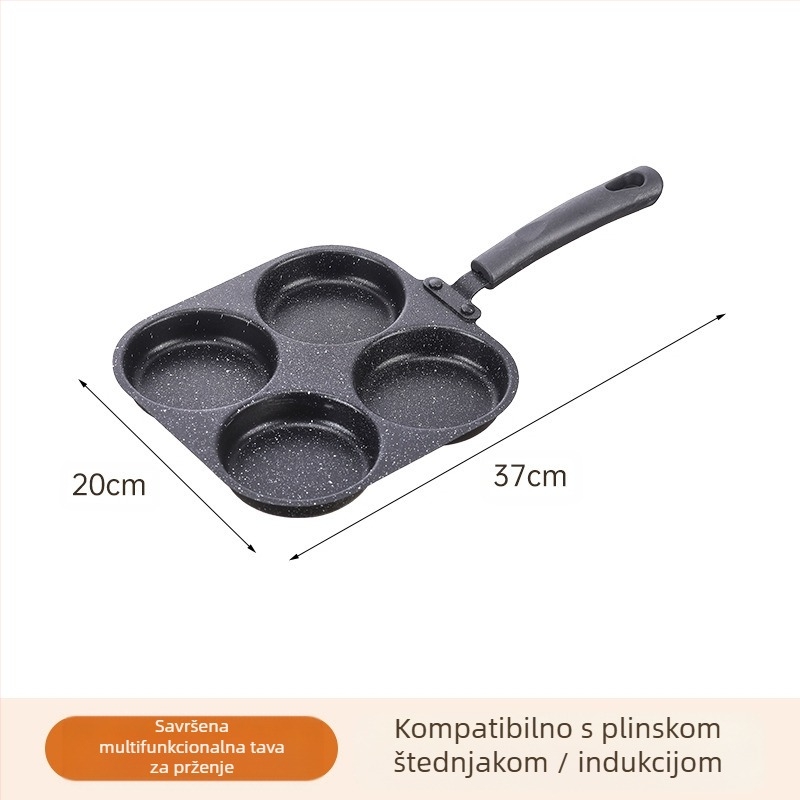 Tiganj s neprijanjajućim premazom, srcolita posuda za jaja, mini tiganj s četiri rupe, ravno dno (Model 01; Materijal: medicinski kamen; Dubina: 3,5 cm)