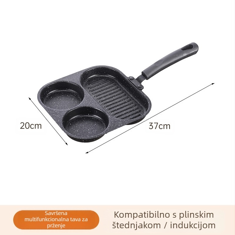 Tiganj s neprijanjajućim premazom, srcolita posuda za jaja, mini tiganj s četiri rupe, ravno dno (Model 01; Materijal: medicinski kamen; Dubina: 3,5 cm)