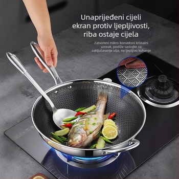 Wok od nehrđajućeg čelika s premazom protiv prianja, duboko dno, 1 kg, kompatibilan sa svim pločama, moderni minimalistički dizajn