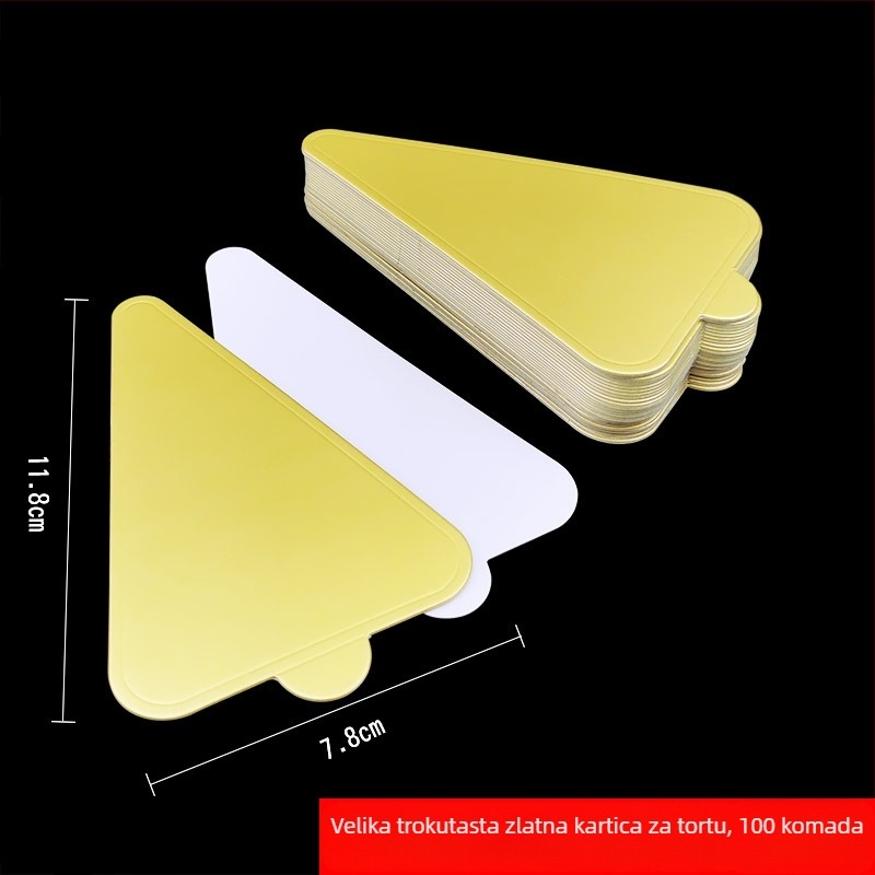 Trokutna podloga za mousse za torte, papir za pečenje od prehrambene bijele kartonske baze, 350 g/m², zlatna prevlaka, moderni minimalistički stil.