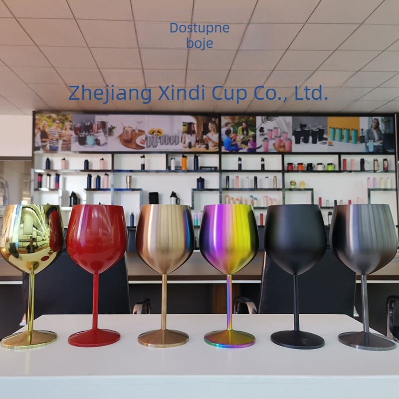Čaša za crveno vino od nehrđajućeg čelika 304, jednostruki zid, 18 oz (532 ml), šareni galvanizirani završetak, oblik bubnja, velik kapacitet