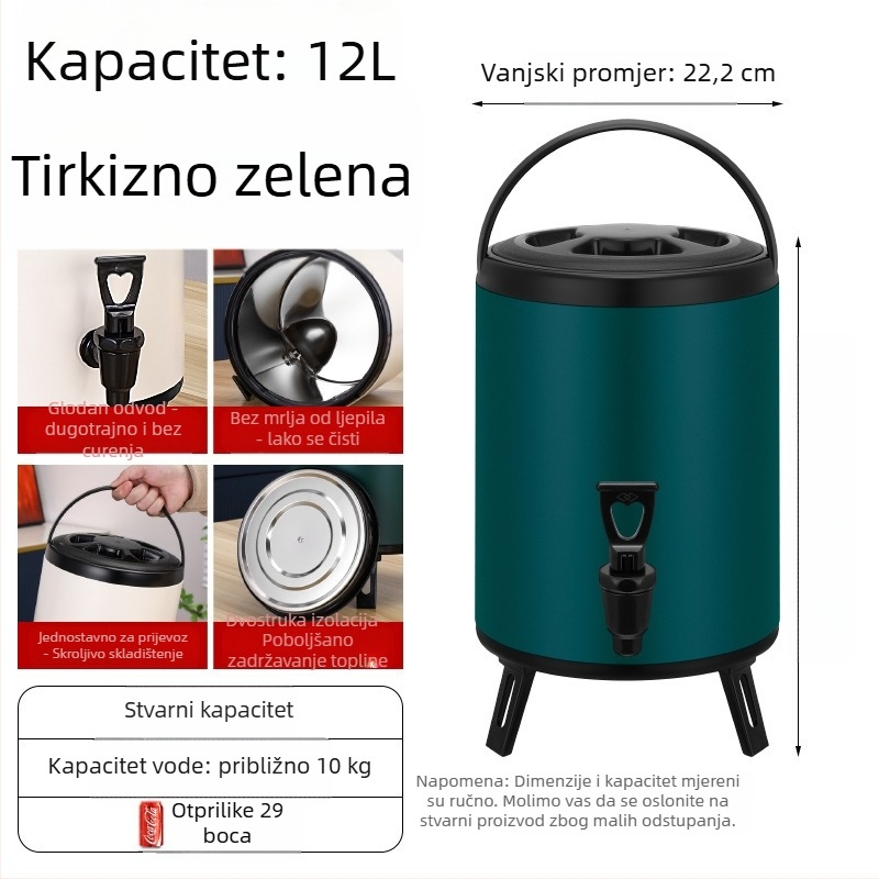 Nehrđajući čelik, dvostruko slojna izolirana kanta za mliječni čaj, kapacitet 6-12 L