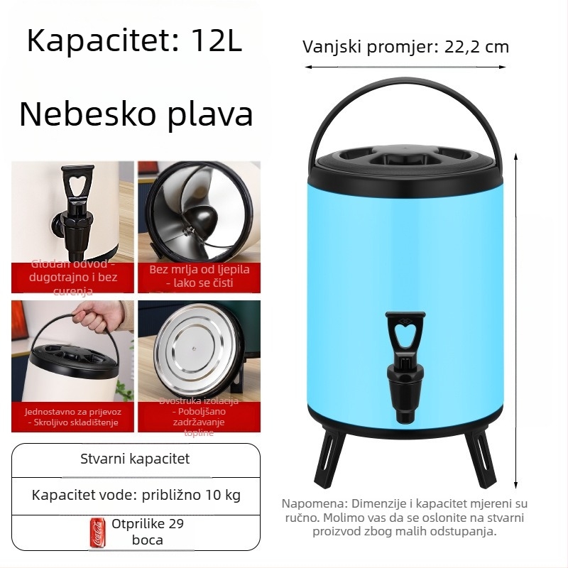 Nehrđajući čelik, dvostruko slojna izolirana kanta za mliječni čaj, kapacitet 6-12 L