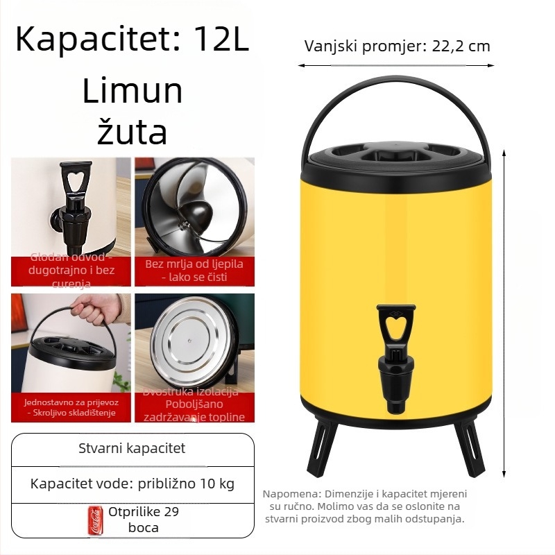 Nehrđajući čelik, dvostruko slojna izolirana kanta za mliječni čaj, kapacitet 6-12 L