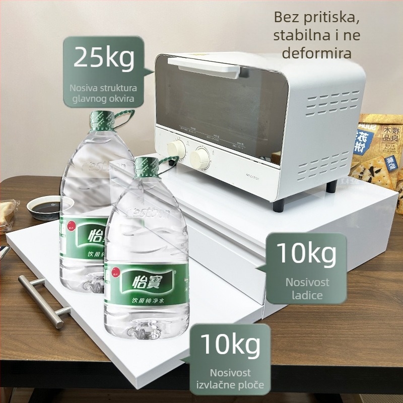 Kuhinjski izvučni stalak za mikrovalnu pećnicu — ploča ladice na radnoj ploči s teleskopskom ugradnjom, jednostavan i moderan dizajn (Materijal: ugljikova čelika; Model: ploča ladice za mikrovalnu; Obrada: prilagođeno nacrtima)