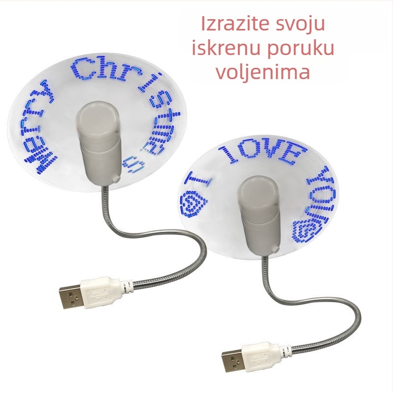 USB ventilator s vremenom u stvarnom vremenu i prikazom temperature, LED osvijetljeni zaslon s znakovima, upravljanje gumbom.