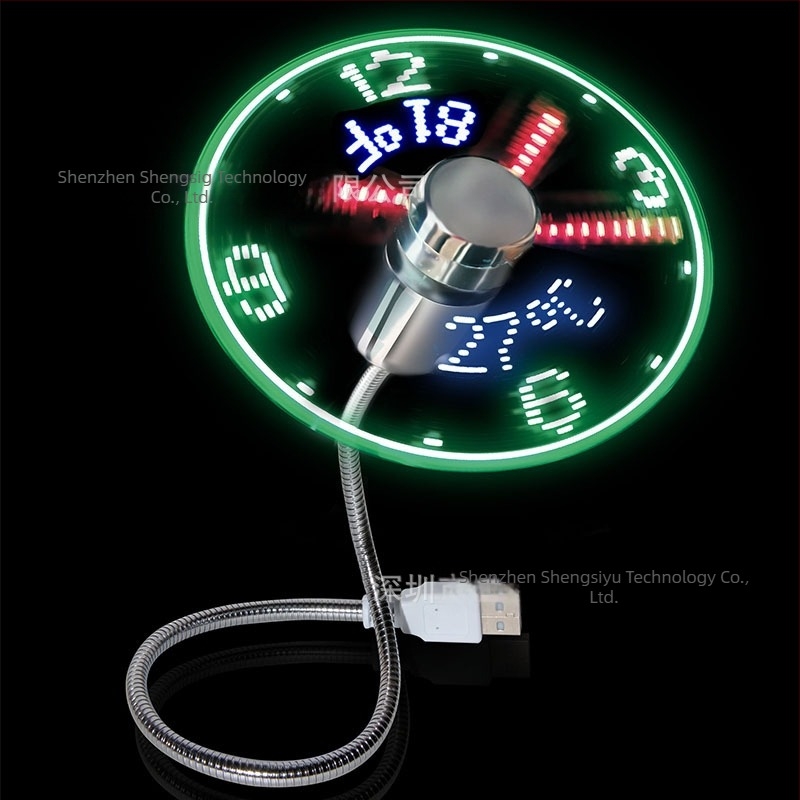 USB ventilator s vremenom u stvarnom vremenu i prikazom temperature, LED osvijetljeni zaslon s znakovima, upravljanje gumbom.