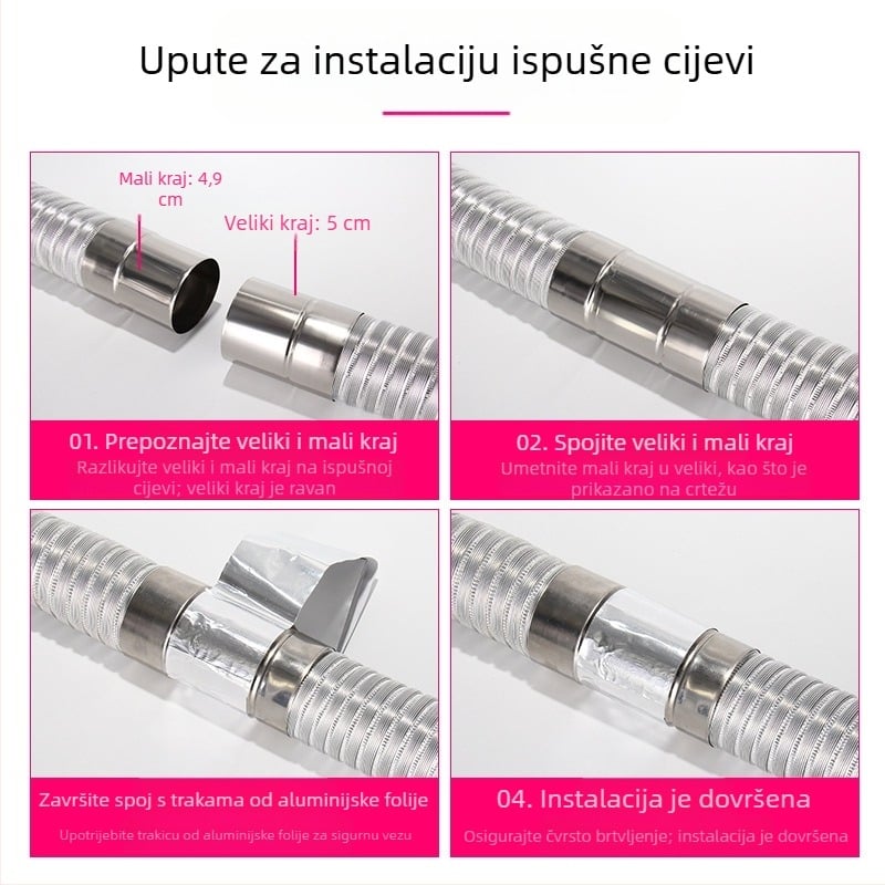 Izlazna cijev za plinski bojler, nehrđajući čelik s aluminijskom folijom, proširujuća fleksibilna cijev, model Y-RSQ-LBDT-60, Conjoranco