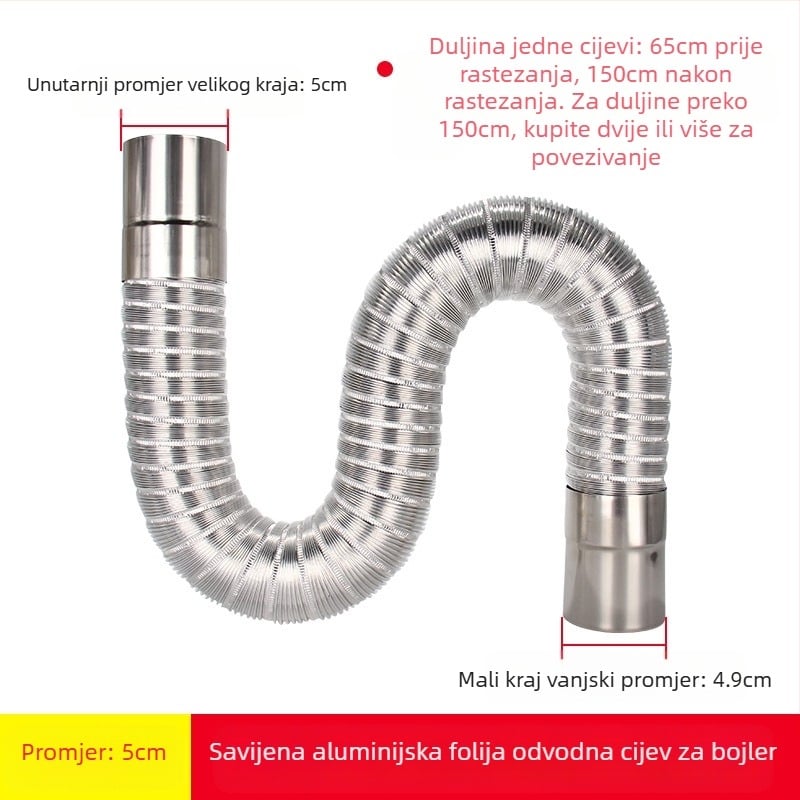 Izlazna cijev za plinski bojler, nehrđajući čelik s aluminijskom folijom, proširujuća fleksibilna cijev, model Y-RSQ-LBDT-60, Conjoranco