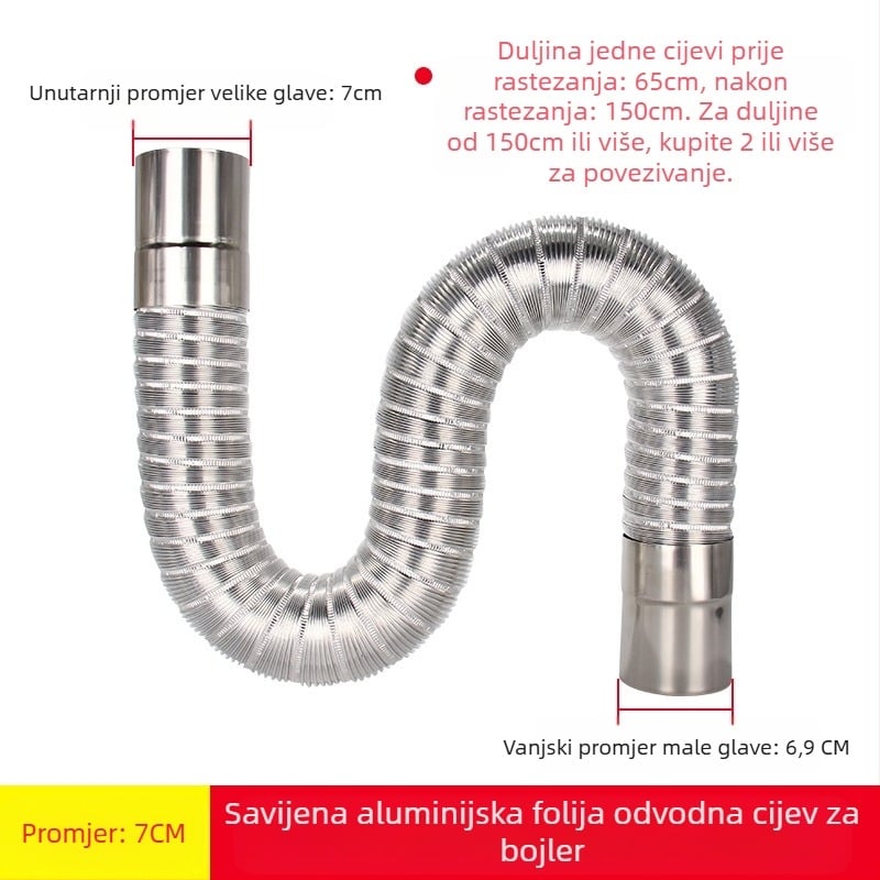 Izlazna cijev za plinski bojler, nehrđajući čelik s aluminijskom folijom, proširujuća fleksibilna cijev, model Y-RSQ-LBDT-60, Conjoranco