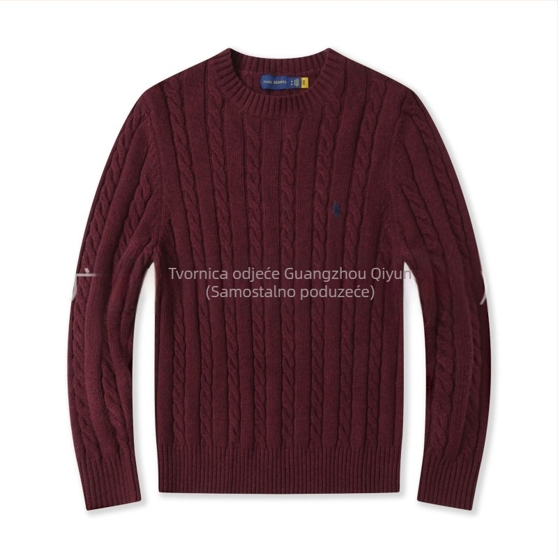 Džemper s okruglim izrezom, debela vuna, mješavina vune i pamuka, vezenje, dugi rukav, prilagodljiv kroj