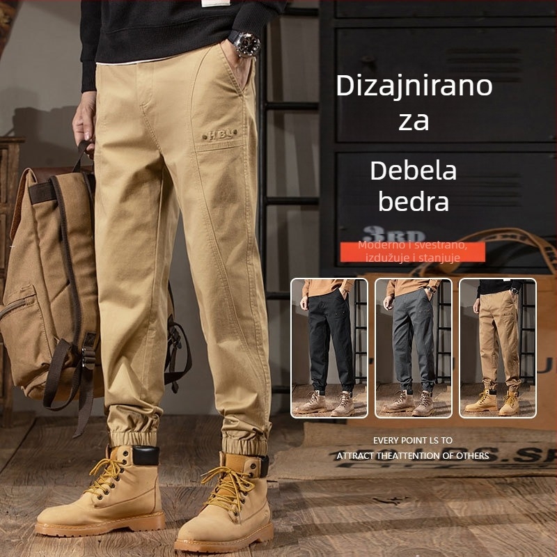 SUPM Muške casual hlače za jesen/zimu, slim‑fit, visokim strukom, opuštena gornja linija i suženje prema dolje, visokokvalitetan američki retro stil