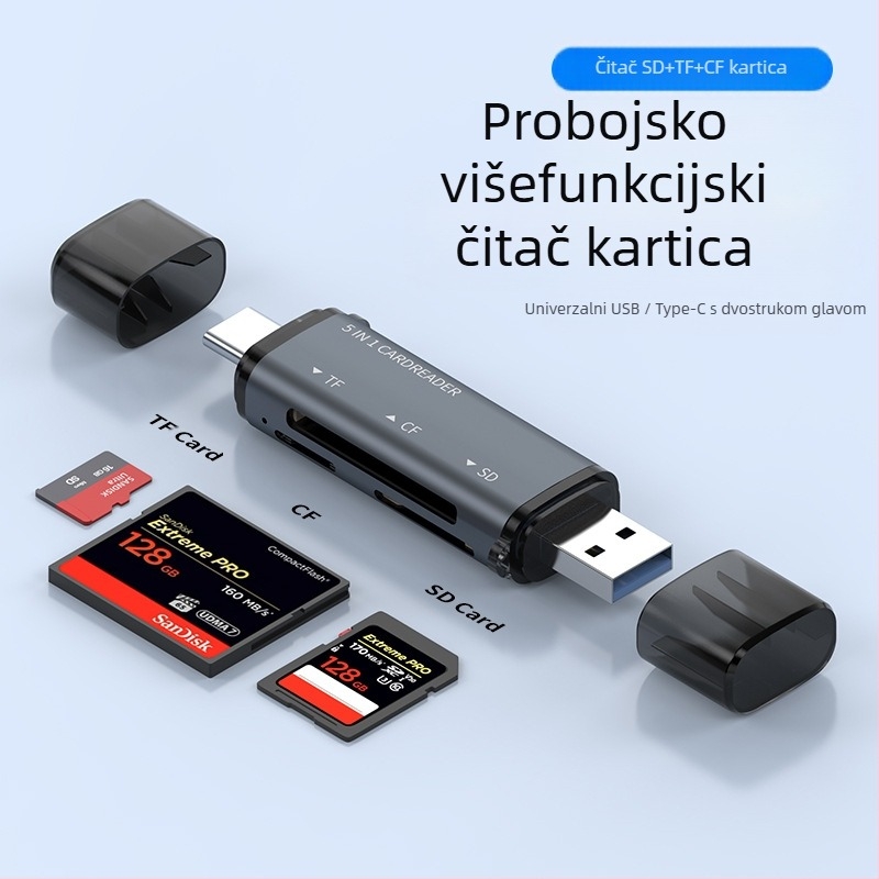 OTG čitač kartica – 6 u 1 SD/TF, USB 3.0, USB-C sučelje, aluminijska legura, prijenosno