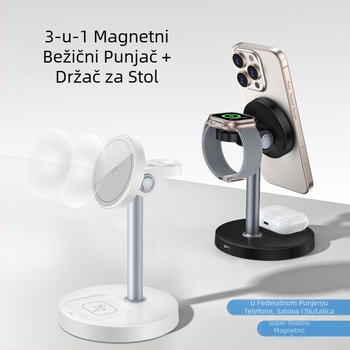 3-u-1 magnetski bežični punjač s držačem na stol za telefon i sat, Qi2 certificirano, 15W maksimalno, QC3.0